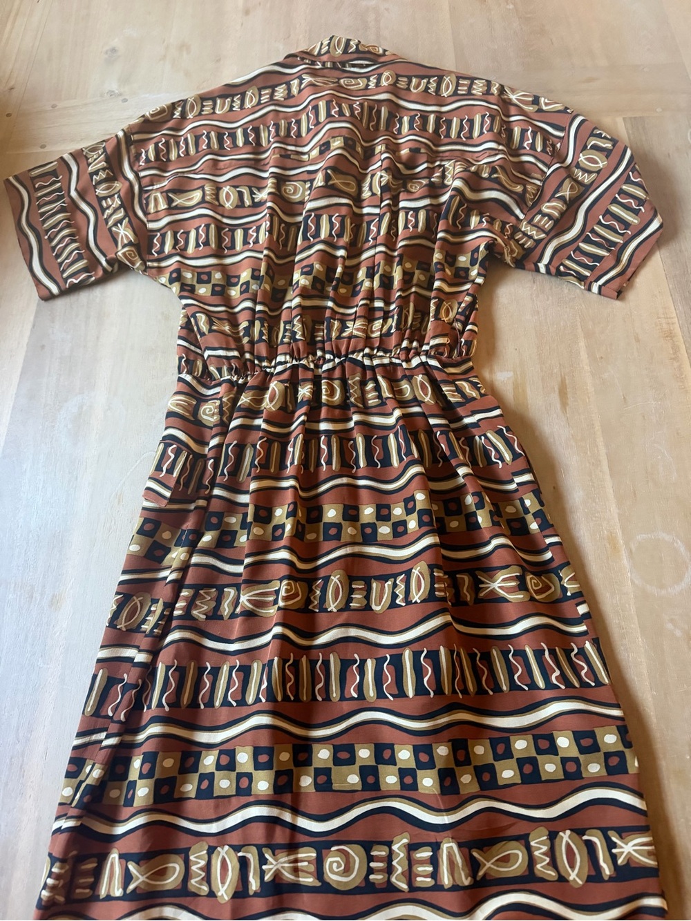 Vintage Maggy London Rust Brown Geometric Maxi Dress - Picture 3 of 3